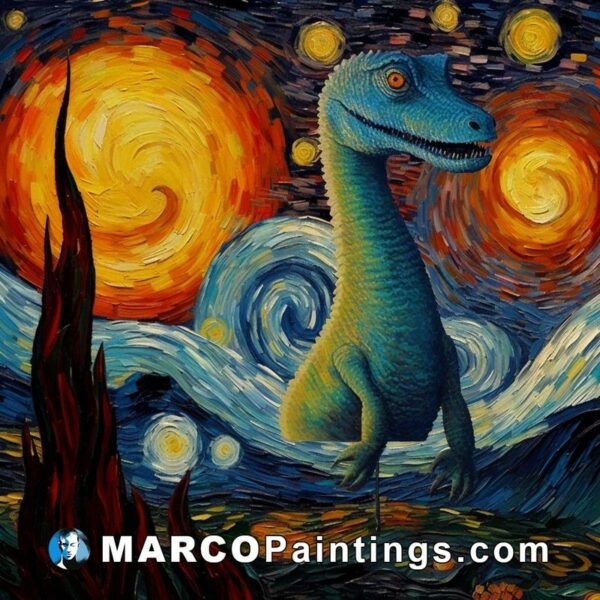 An unusual dino painting on a starry night