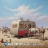 Animals by raymond henry is a realistic painting of an rv in the desert