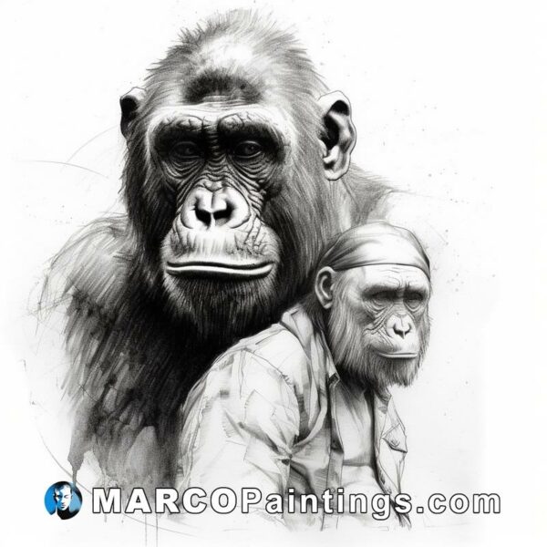 Another drawing showing a chimpanzee and a man