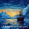 Arctic sailing ship in frozen ocean