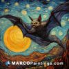 Art of a bat flying over starry night