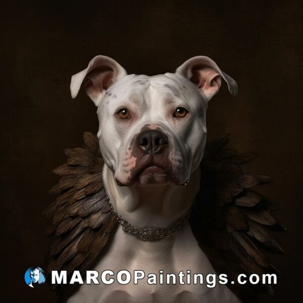 Art of a pit bull with a black feather