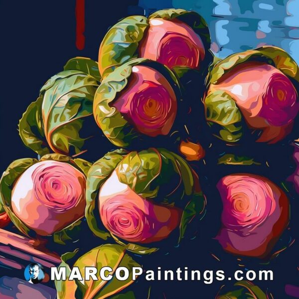 Art of cabbages with pink cabbages