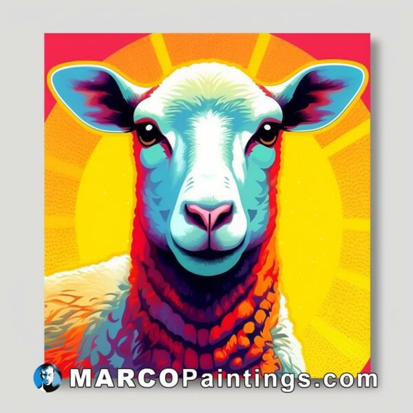 Art print poster featuring a sheep with colorful background