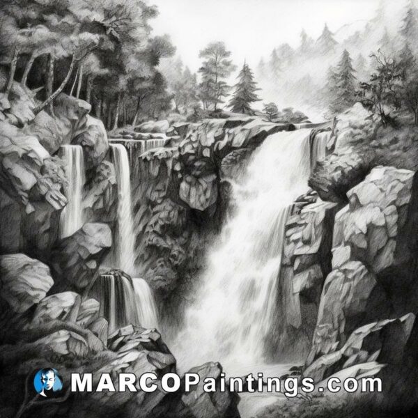 Artist tina kremer presents a waterfall in a black and white drawing
