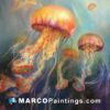 Artwork of jellyfish of water with beautiful colors