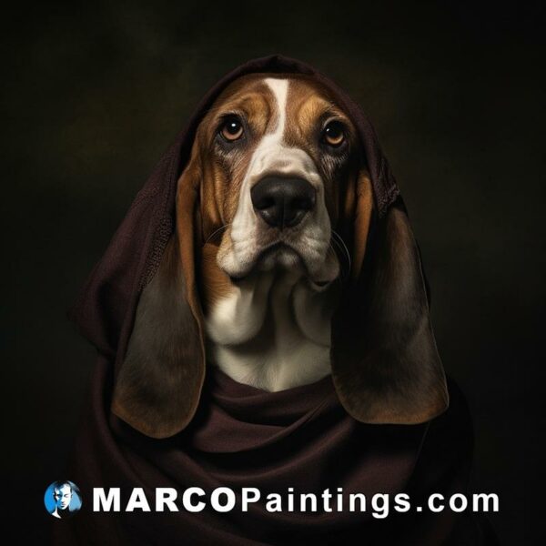 B basset hound in a brown cloak