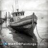 B/w drawing of a boat docked on the side of the water