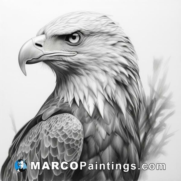 Bald eagle ink drawing in black and white