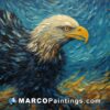 Bald eagle oil painting in blue