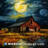 Barn painting at night
