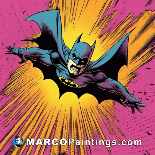 Batman flying in an abstract comics illustration with exaggerated wings