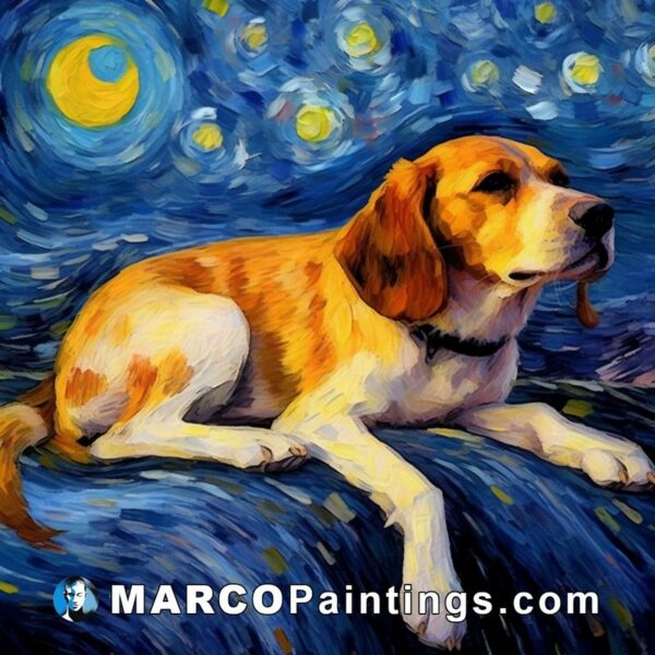 Beagle dog painting at the starry sky