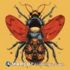 Bee vector illustration on yellow background with black and red