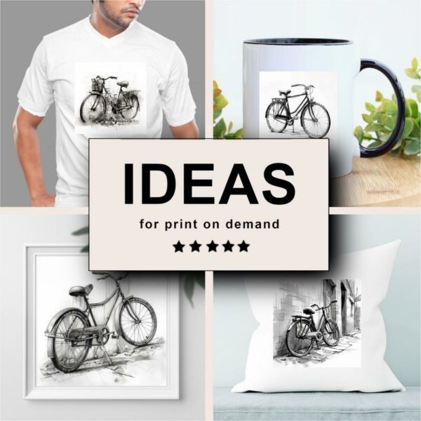 Bicycle Black White Draw Sketch Merchandising