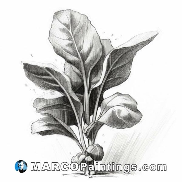 Black and white close up illustration of a leaves of a healthy and delicious vegetable