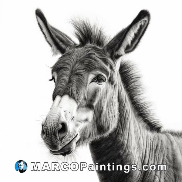 Black and white drawing done of a donkey