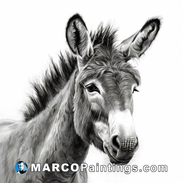 Black and white drawing of a donkey