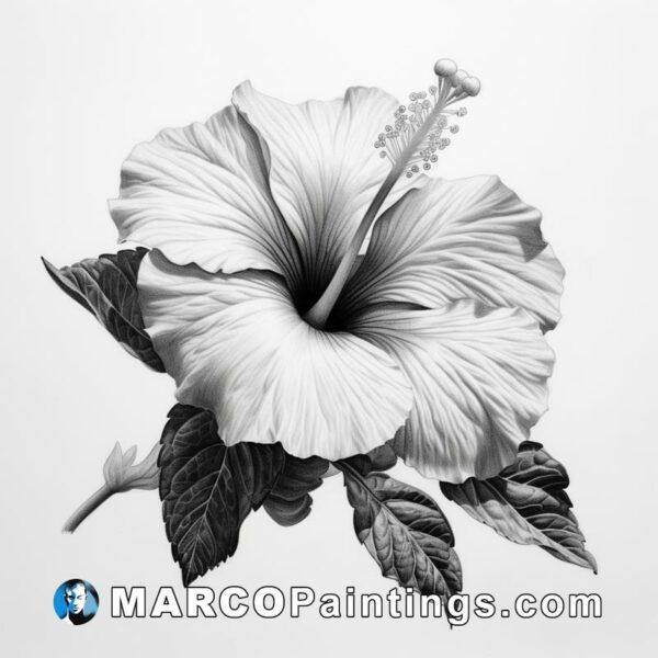 Black and white drawing of a hibiscus