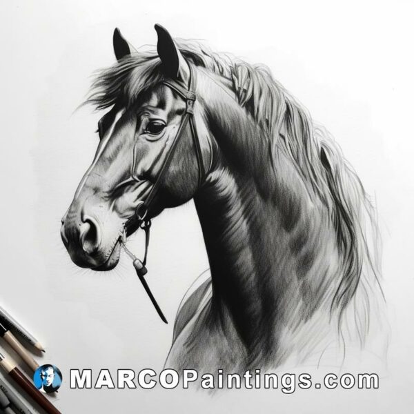 Black and white drawing of a horse with pen and pencil