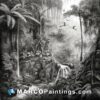 Black and white drawing of a jungle scene