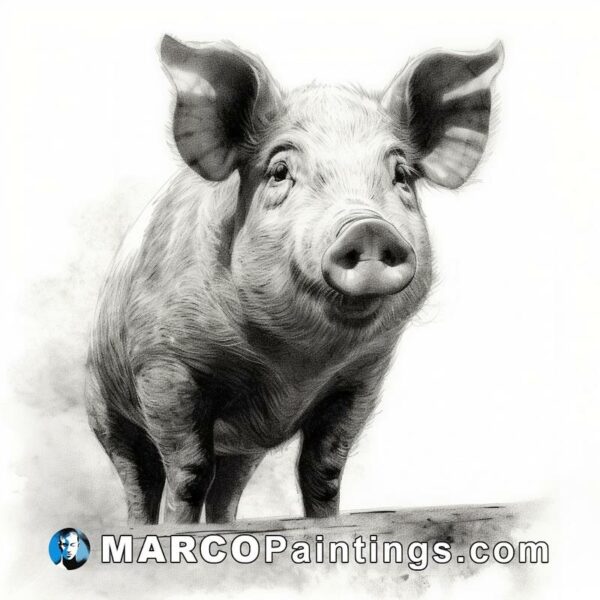 Black and white drawing of a pig