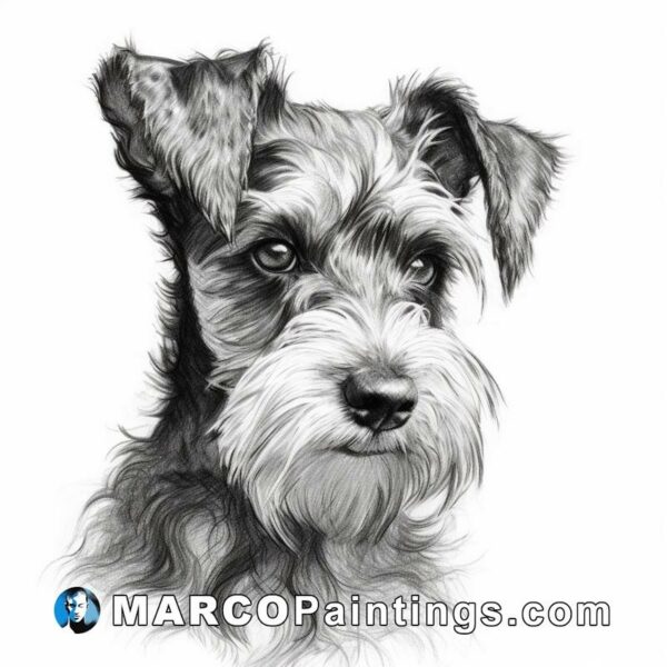 Black and white drawing of a schnauzer by a human