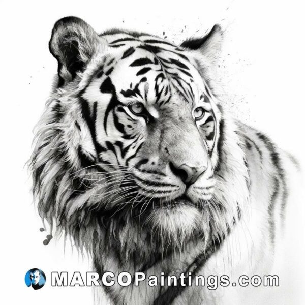 Black and white drawing of a tiger