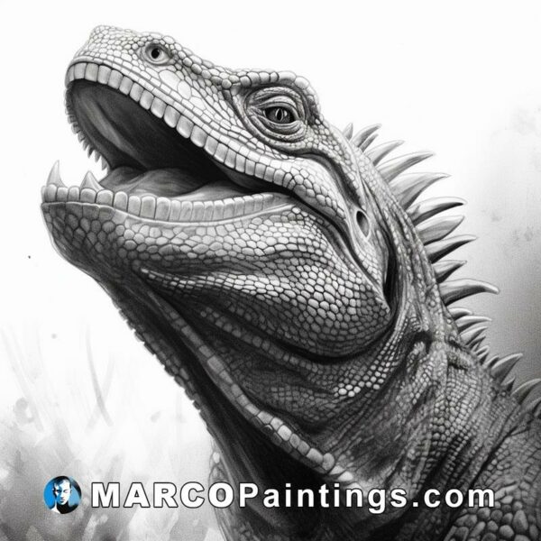 Black and white drawing of an iguana