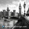 Black and white drawing of big ben and houses of parliament
