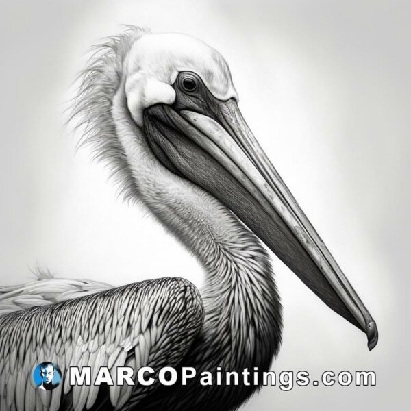 Black and white drawing of bird pelican