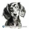 Black and white drawing of dachshund