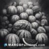 Black and white drawing of watermelons