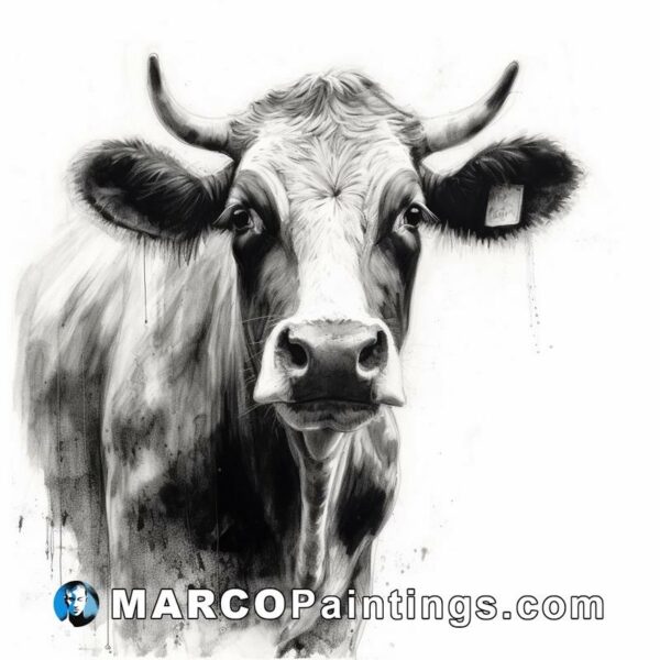 Black and white drawing of white cow