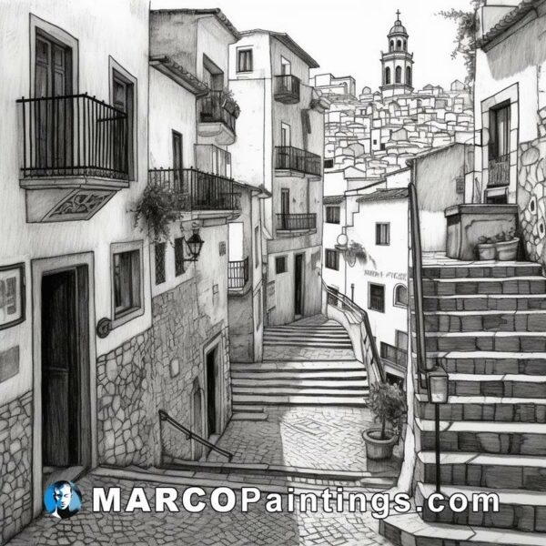 Black and white drawing on a street in spain
