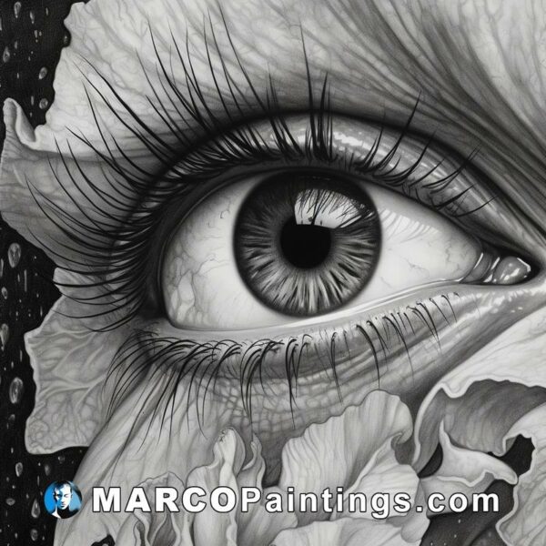 Black and white drawing with leaves on eye