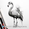 Black and white flamingo drawn with pencils