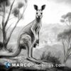 Black and white illustration of a kangaroo in the wild in australia