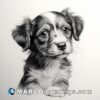 Black and white illustration of small puppy
