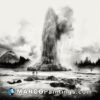 Black and white illustration of the yellowstone geyser