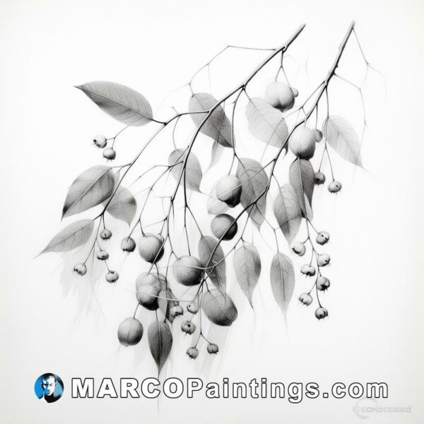Black and white image of leaves and berries