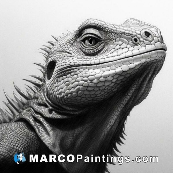 Black and white painting of african iguana portraits