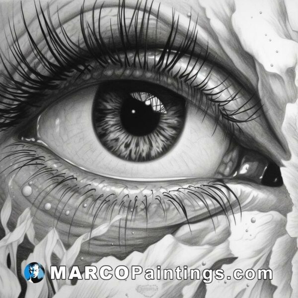 Black and white painting of an eye by art dude geek