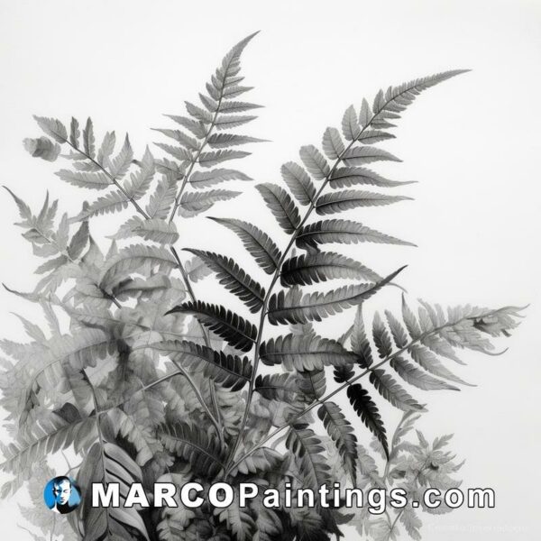 Black and white photo of two ferns in a vase
