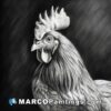 Black and white rooster pencil drawing