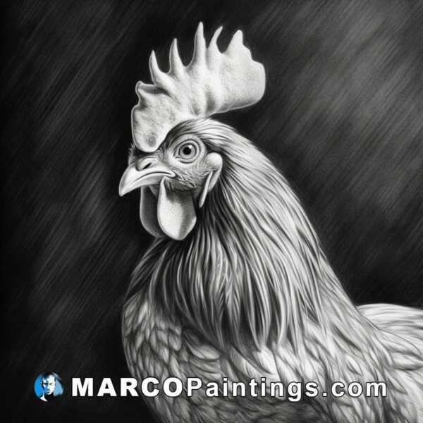 Black and white rooster pencil drawing