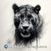 Black and white sabertoothed tiger portrait in charcoal