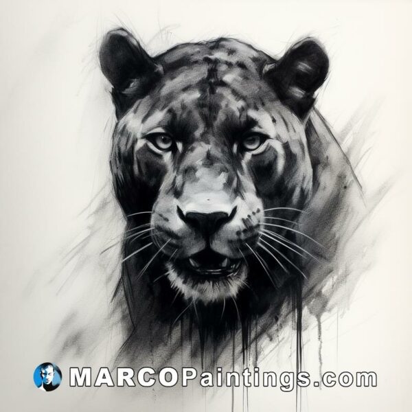 Black and white sabertoothed tiger portrait in charcoal