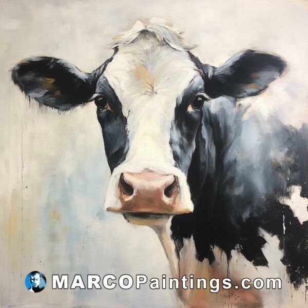 Black cow on canvas