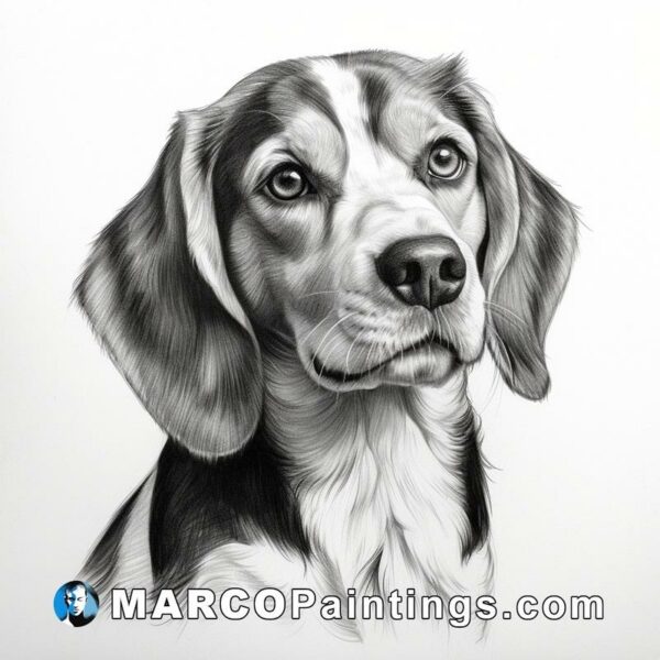 Black & white drawing of a beagle in pencil on paper